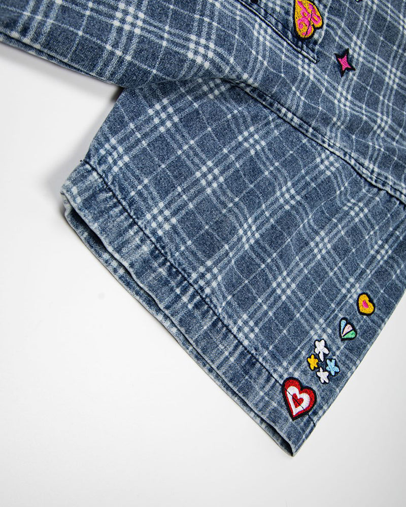 Embroidered plaid short-sleeved shirt