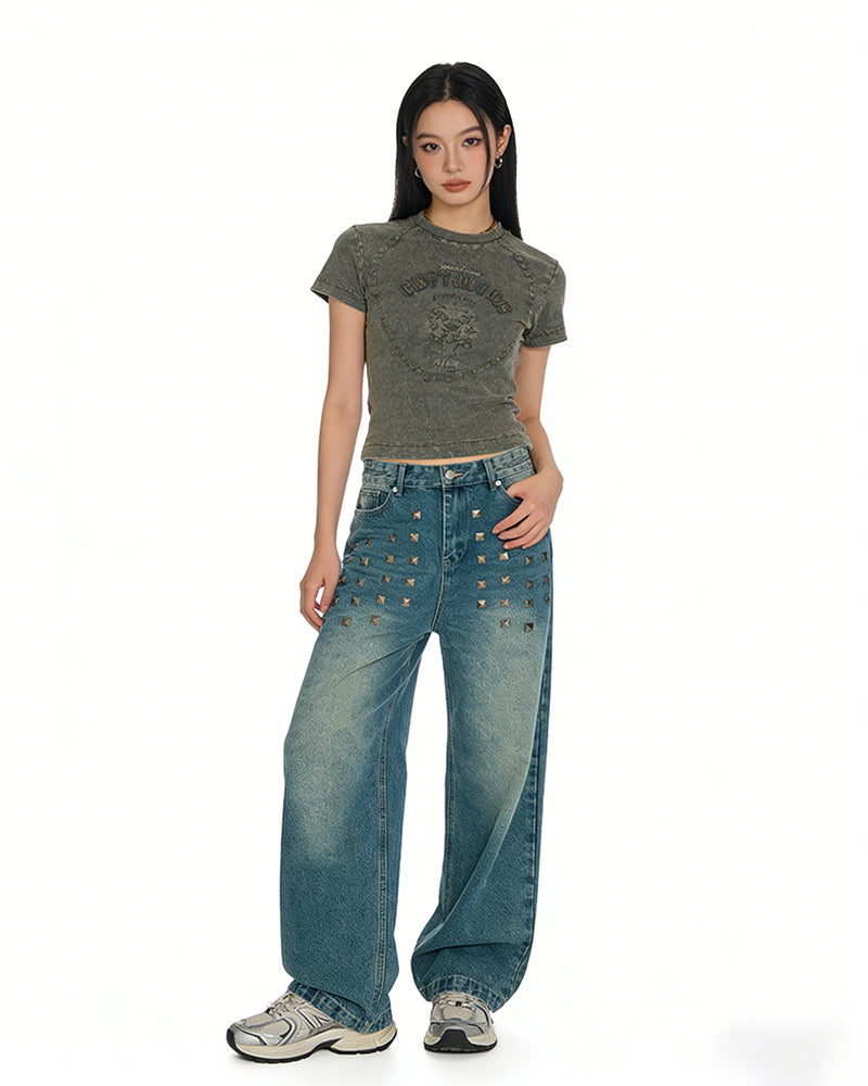 Faded distressed jeans