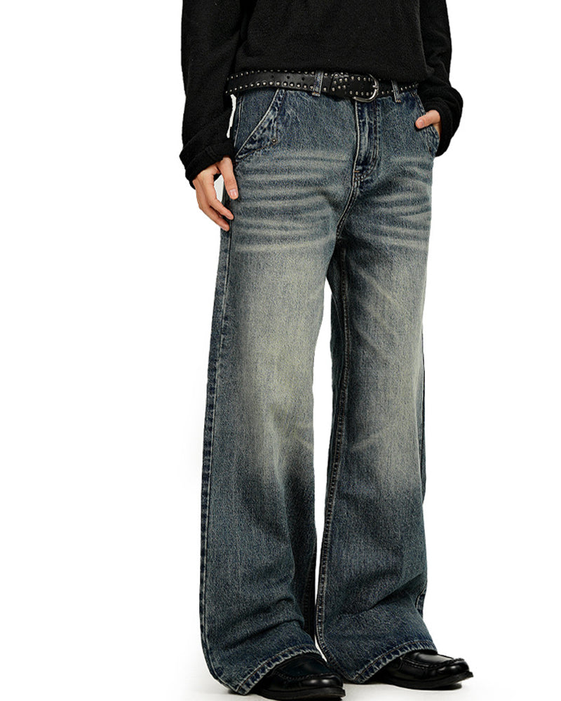 Distressed straight-leg trousers