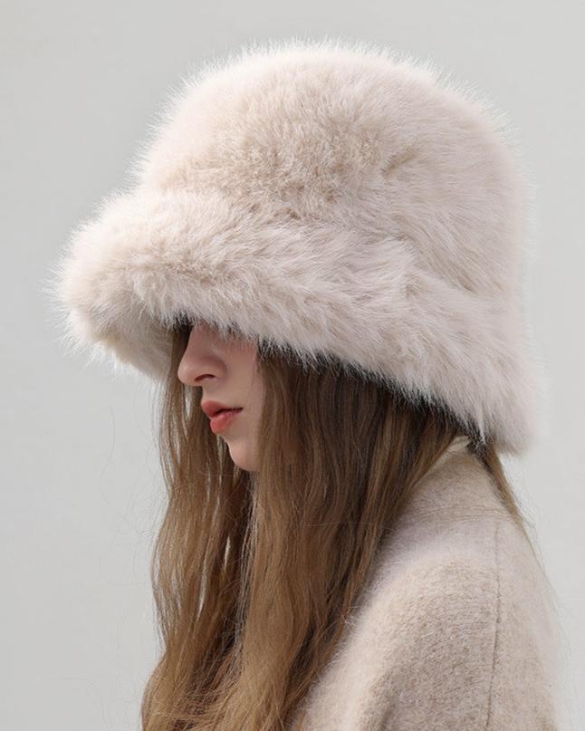 Warm solid color plush hat