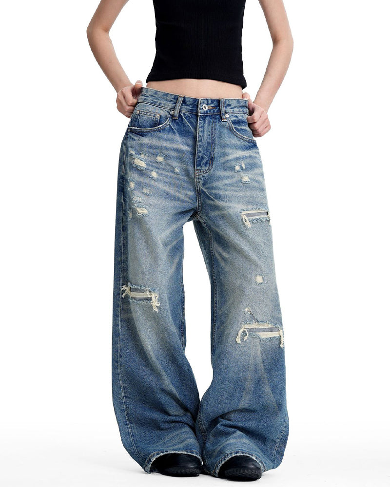 Retro washed denim jeans