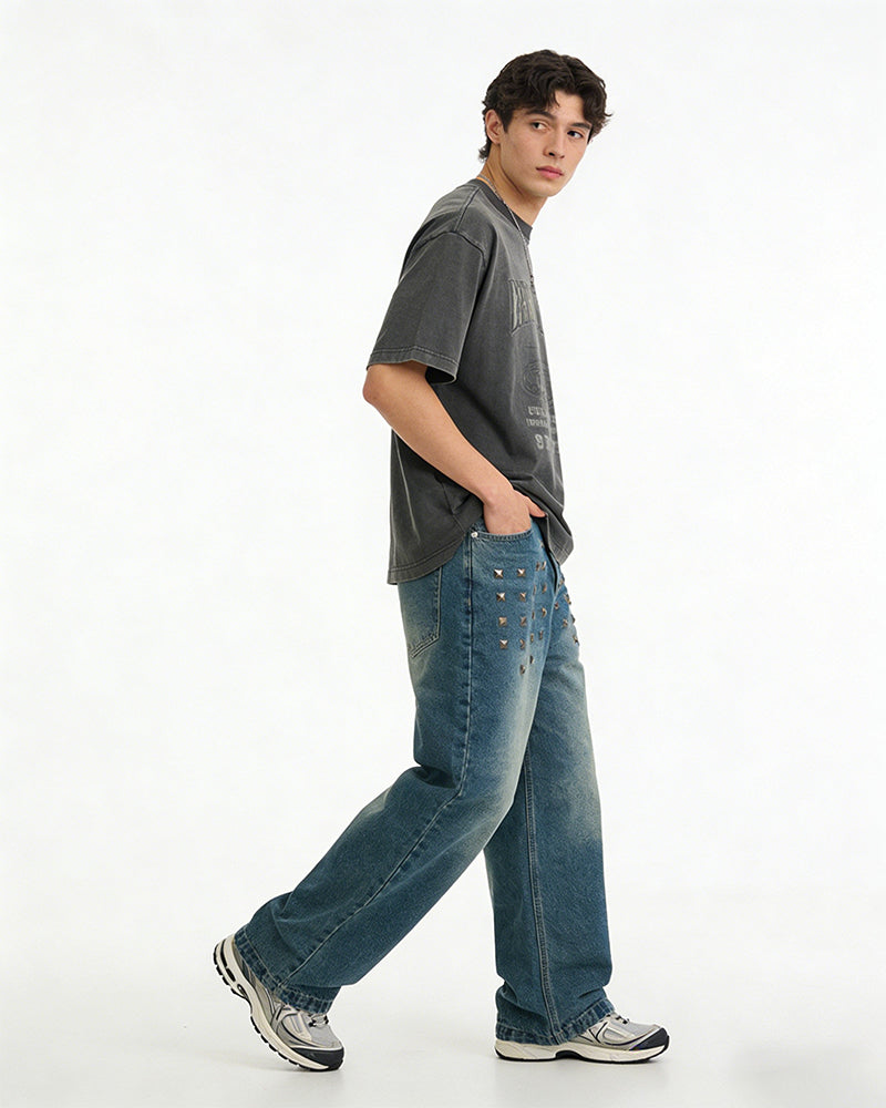 Faded distressed jeans