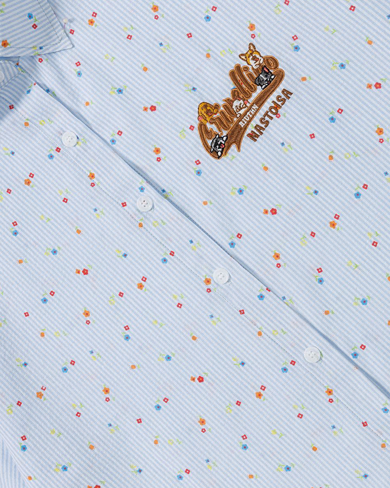 Cartoon Embroidered Short-Sleeve Shirt