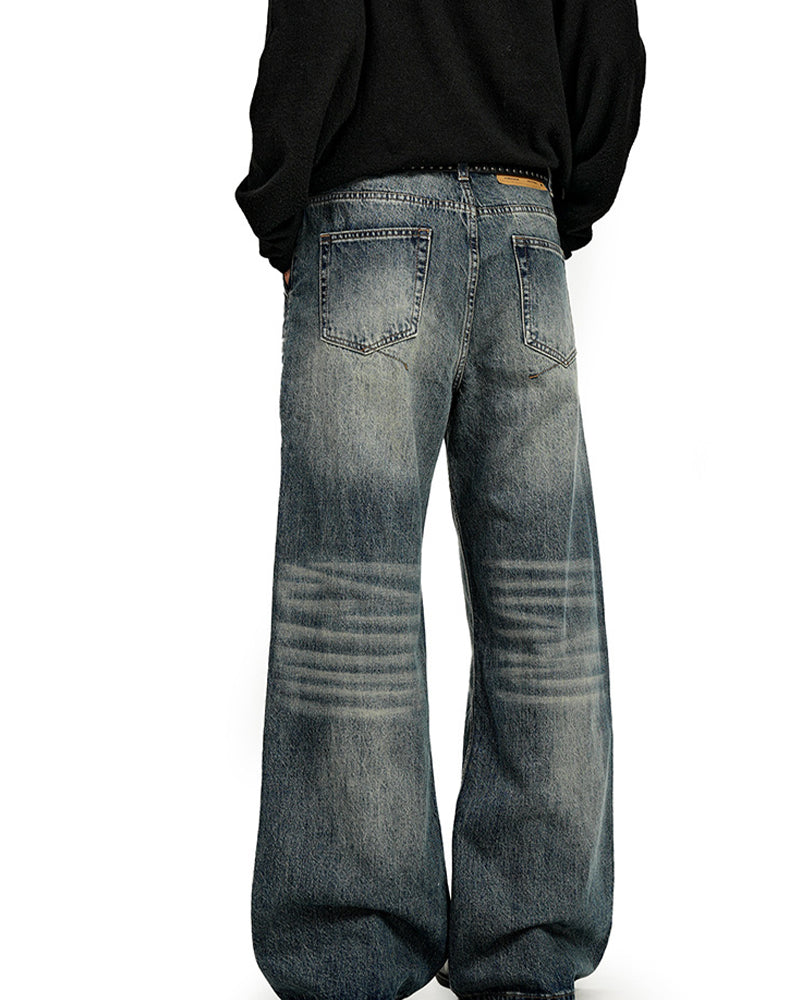 Distressed straight-leg trousers