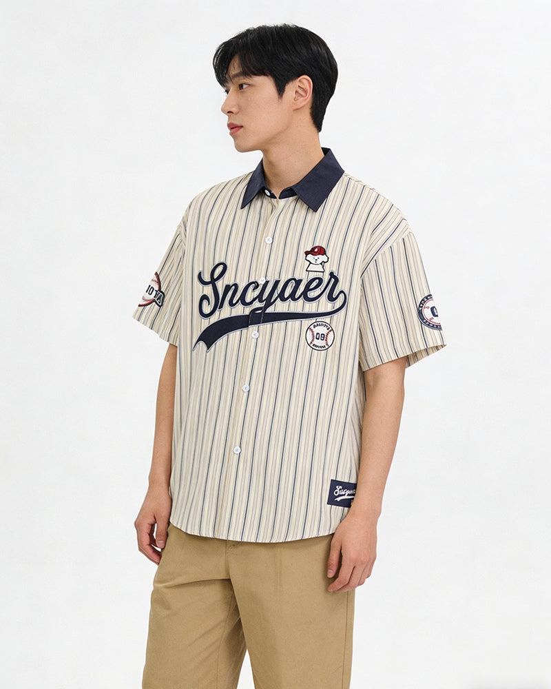 Retro vertical striped short-sleeved shirt