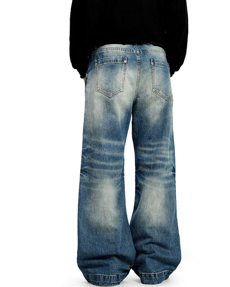 Distressed casual straight-leg pants