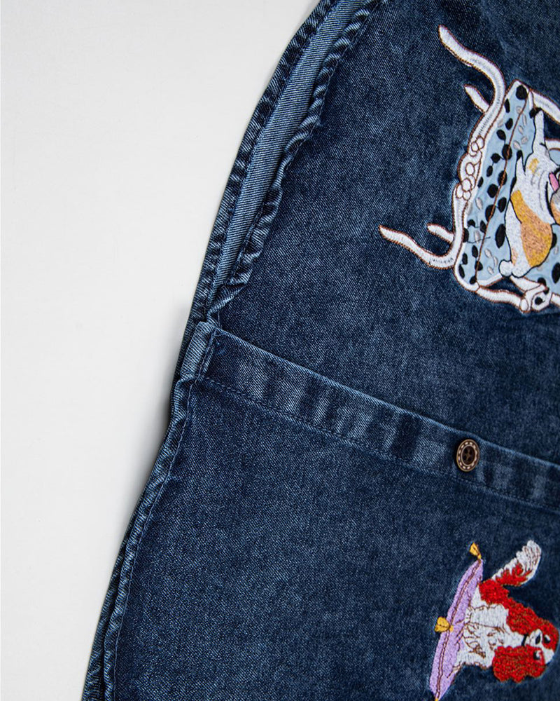 Dog Embroidered Denim Shirt