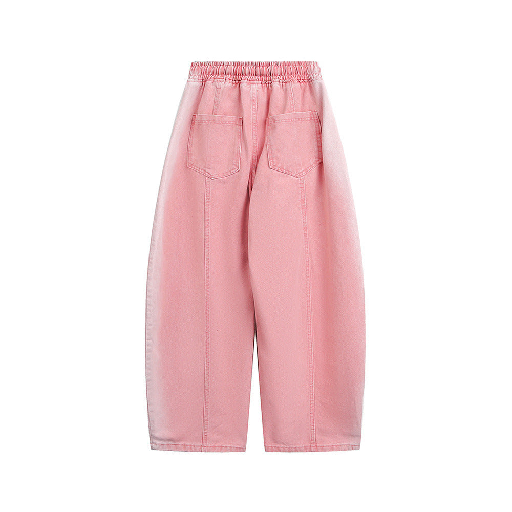 Patchwork color-blocked loose-fitting jeans