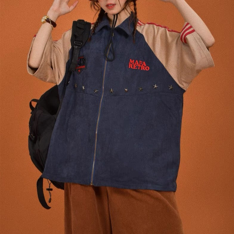 American retro patchwork slash shirt jacket