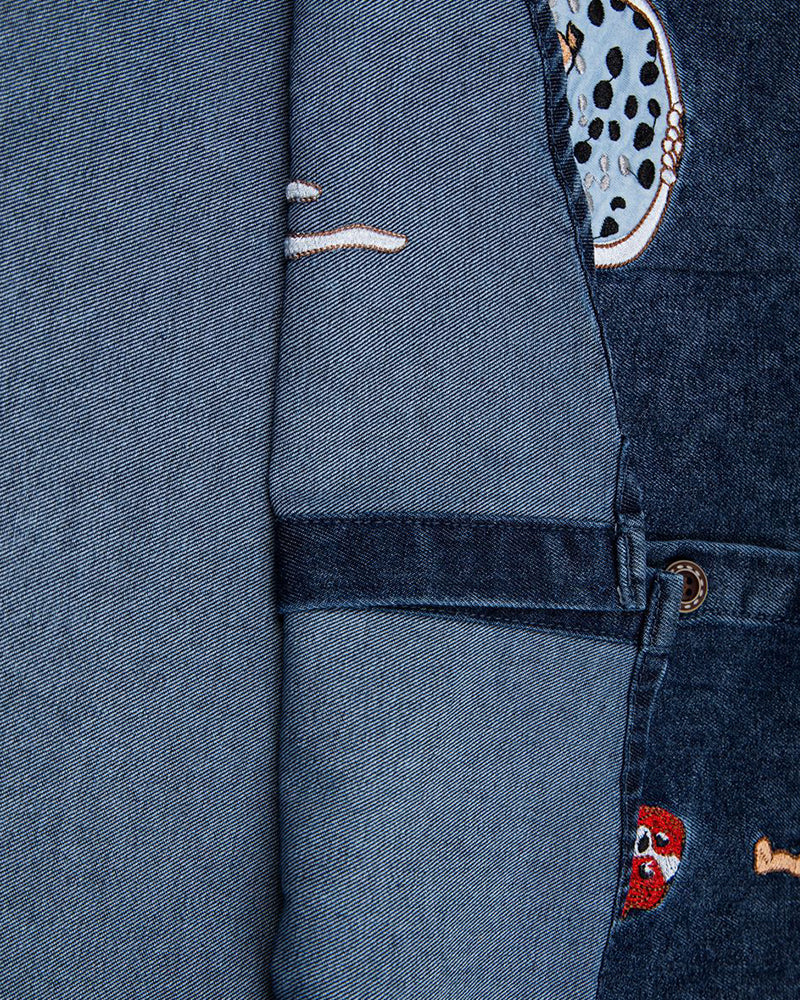 Dog Embroidered Denim Shirt
