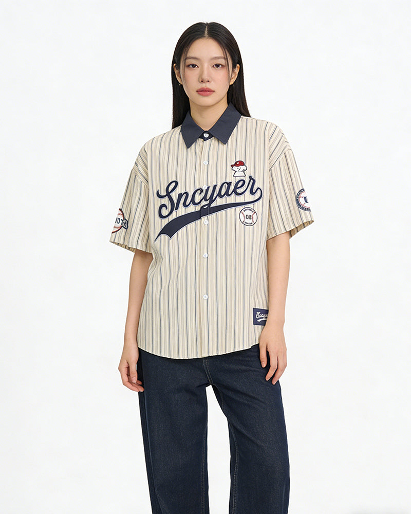 Retro vertical striped short-sleeved shirt