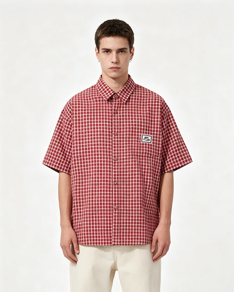 Retro plaid short-sleeved shirt