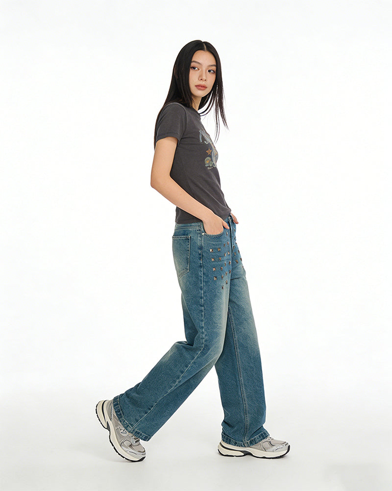 Faded distressed jeans