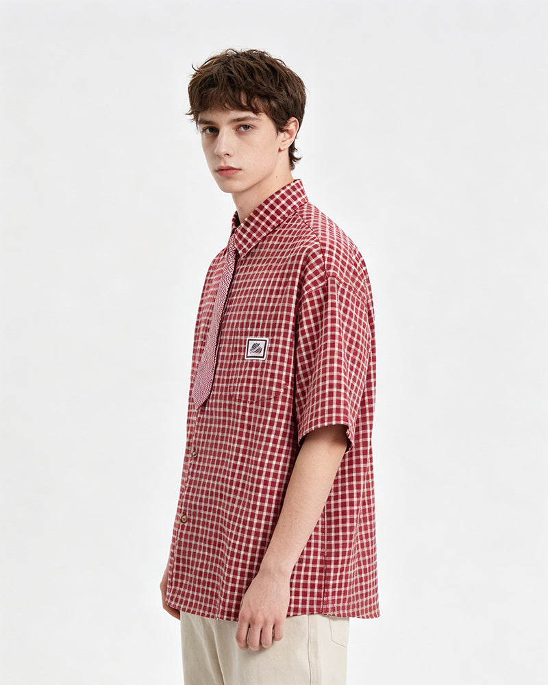 Retro plaid short-sleeved shirt
