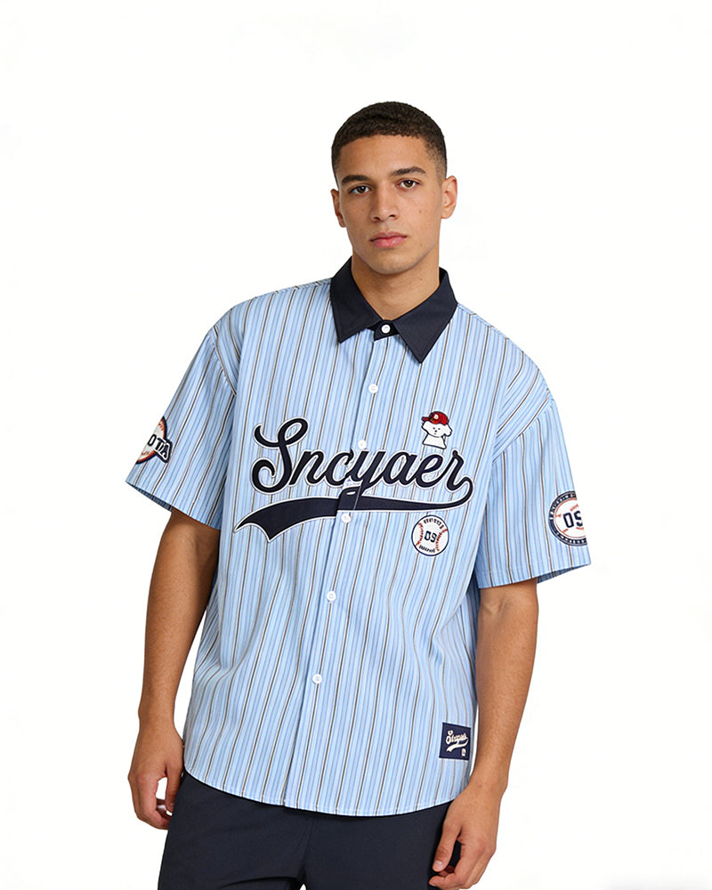 Retro vertical striped short-sleeved shirt