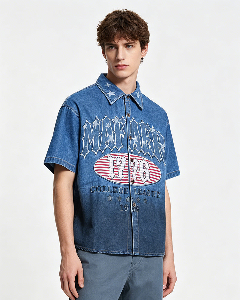 Star Embroidered Short-Sleeve Shirt