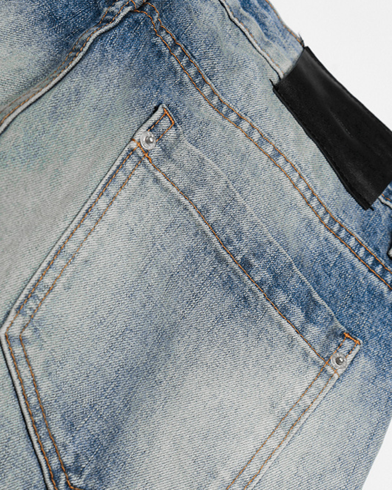 Distressed casual straight-leg pants