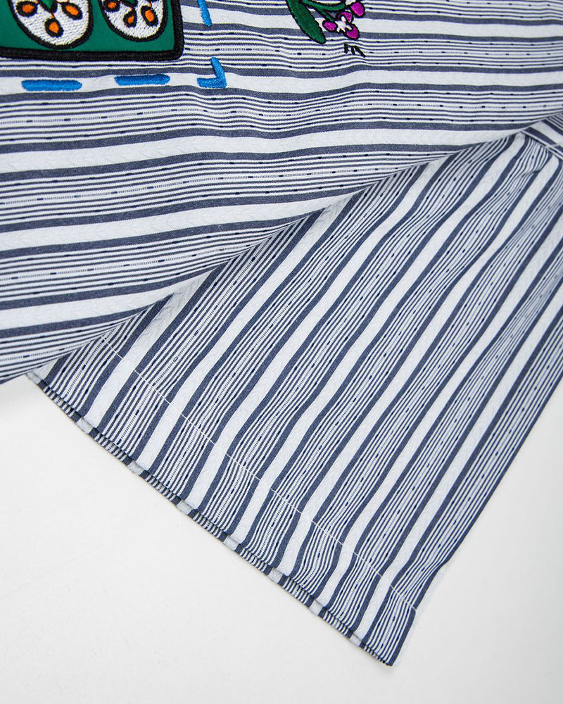 Color-blocked striped short-sleeved shirt
