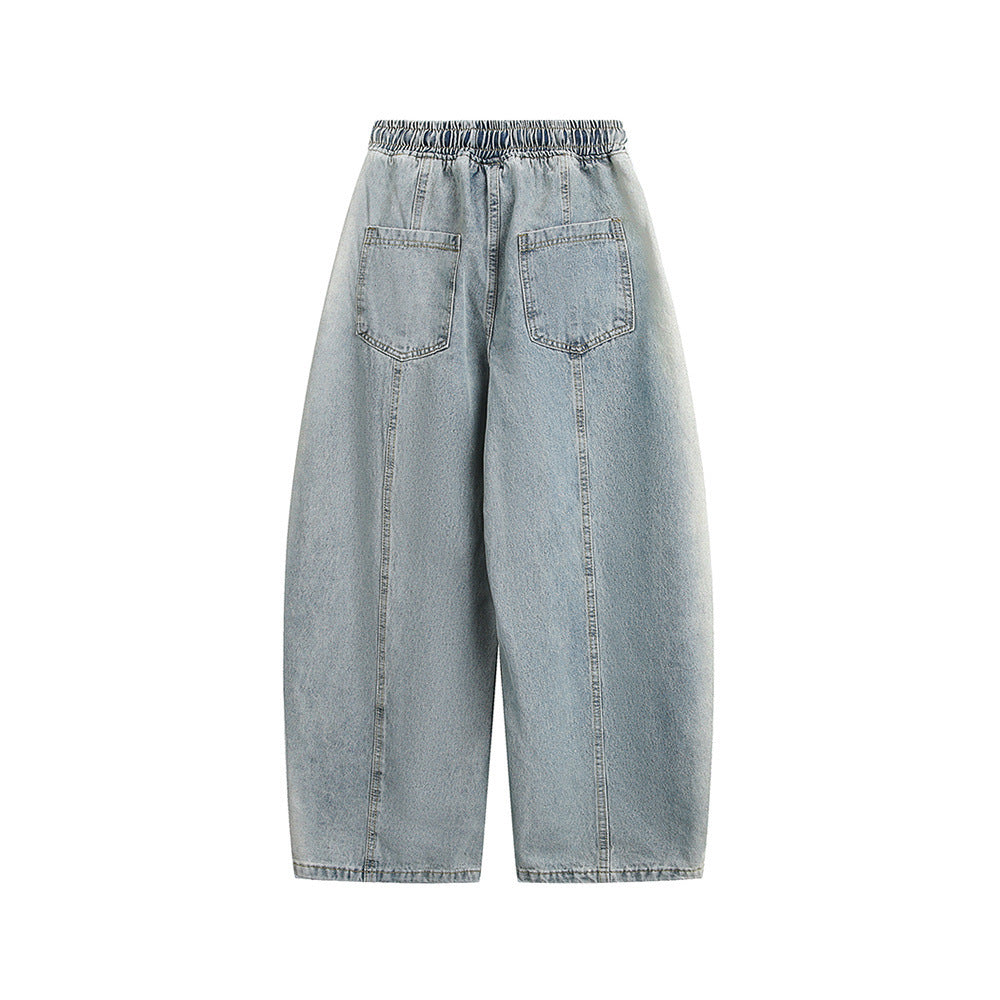 Patchwork color-blocked loose-fitting jeans