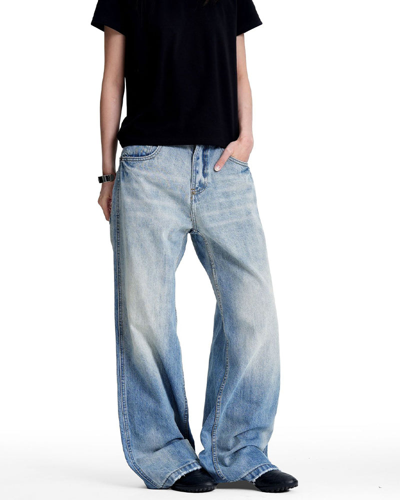 Retro washed straight leg jeans