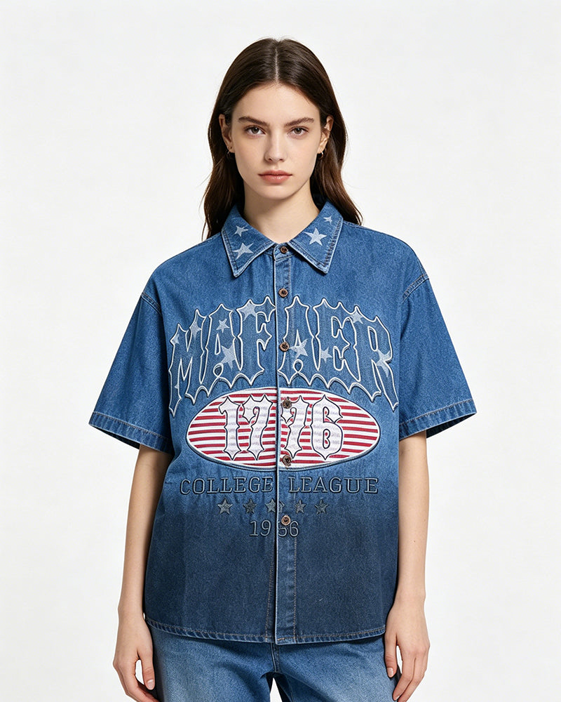 Star Embroidered Short-Sleeve Shirt