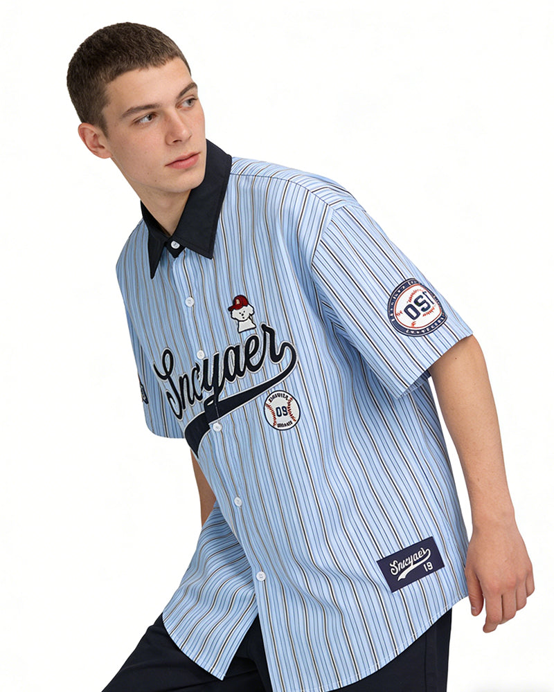 Retro vertical striped short-sleeved shirt