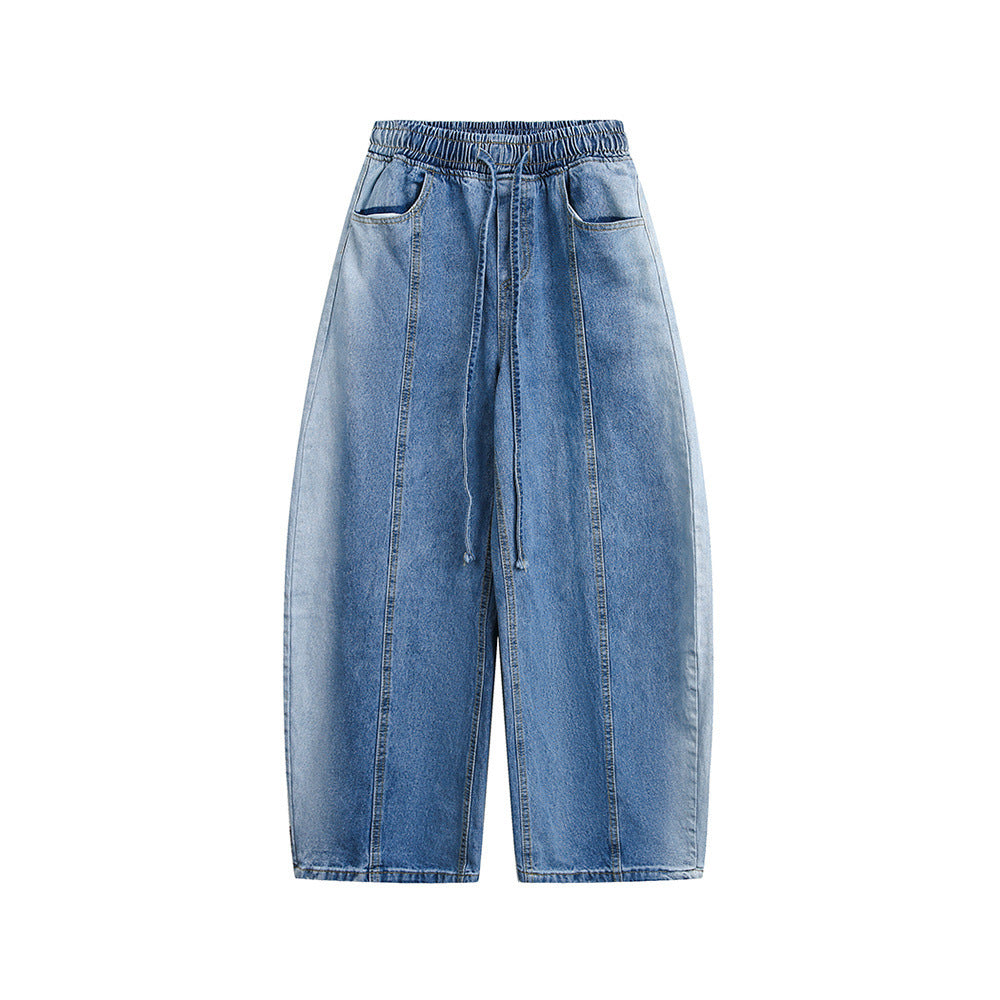 Patchwork color-blocked loose-fitting jeans