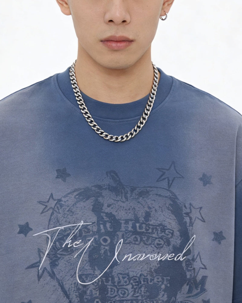 Faded distressed short-sleeved top