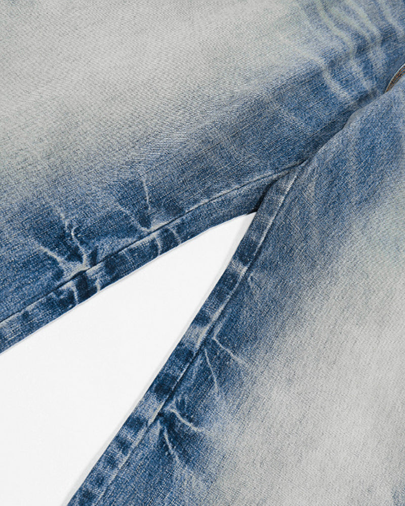 Distressed casual straight-leg pants