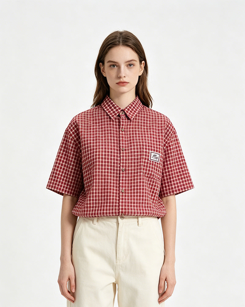Retro plaid short-sleeved shirt