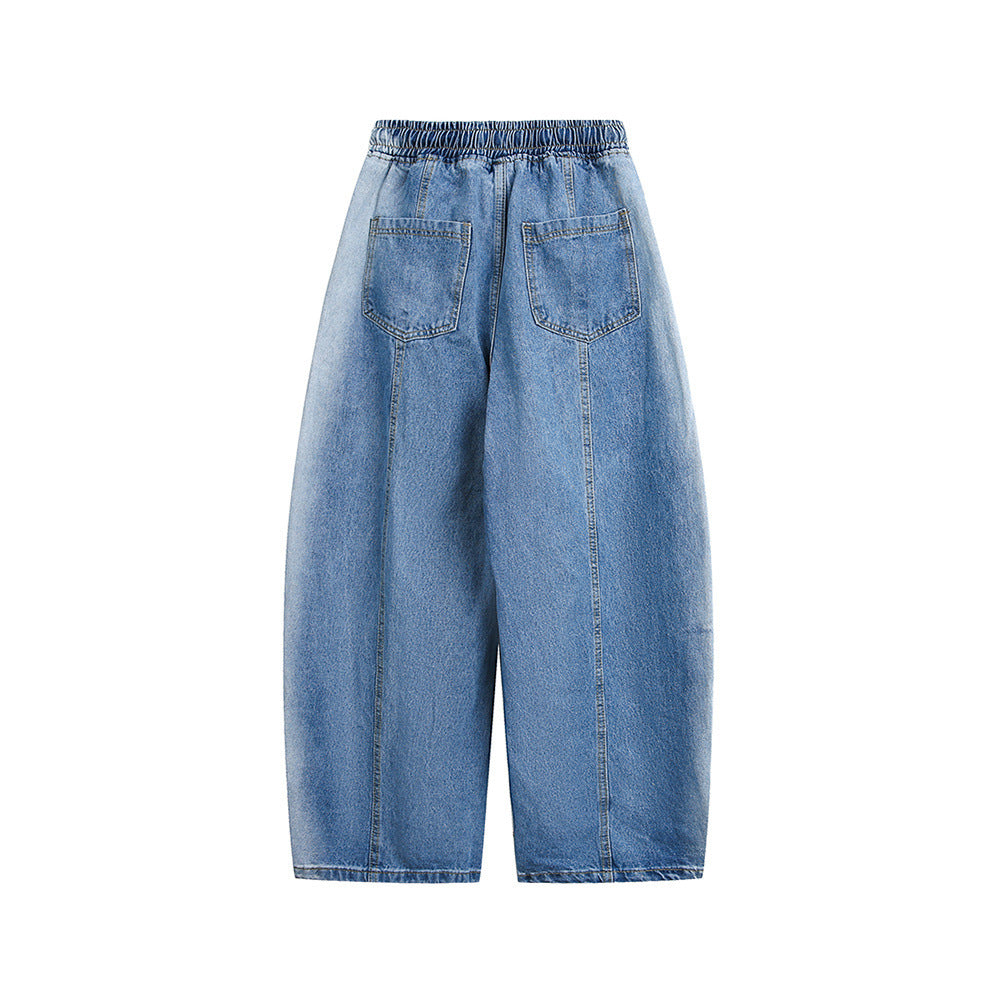 Patchwork color-blocked loose-fitting jeans