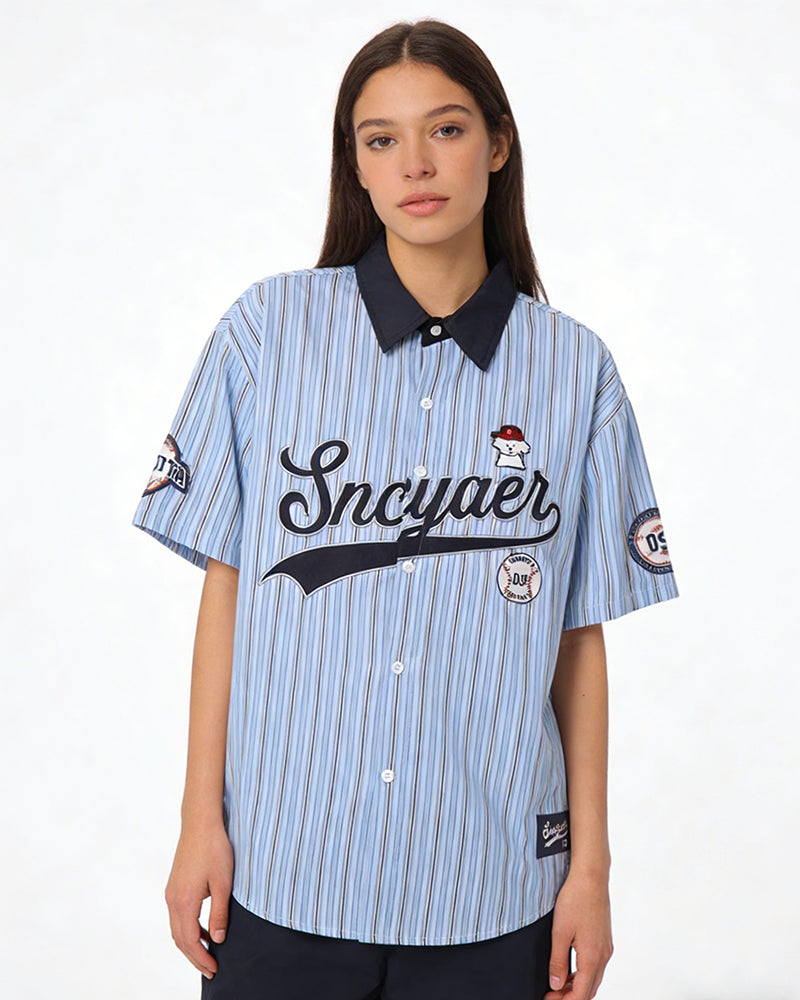 Retro vertical striped short-sleeved shirt