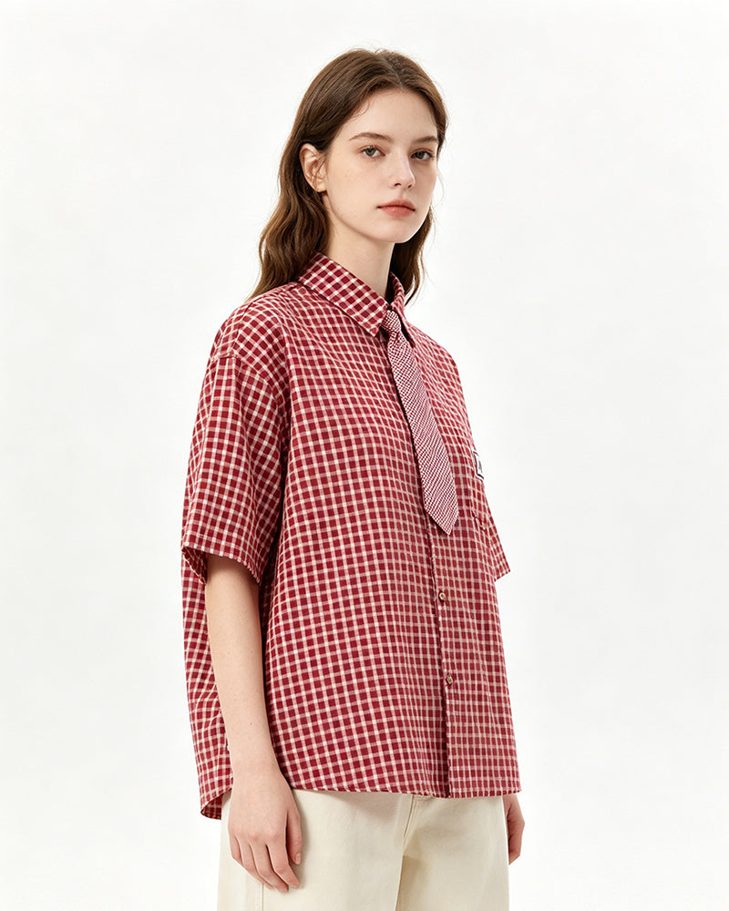 Retro plaid short-sleeved shirt