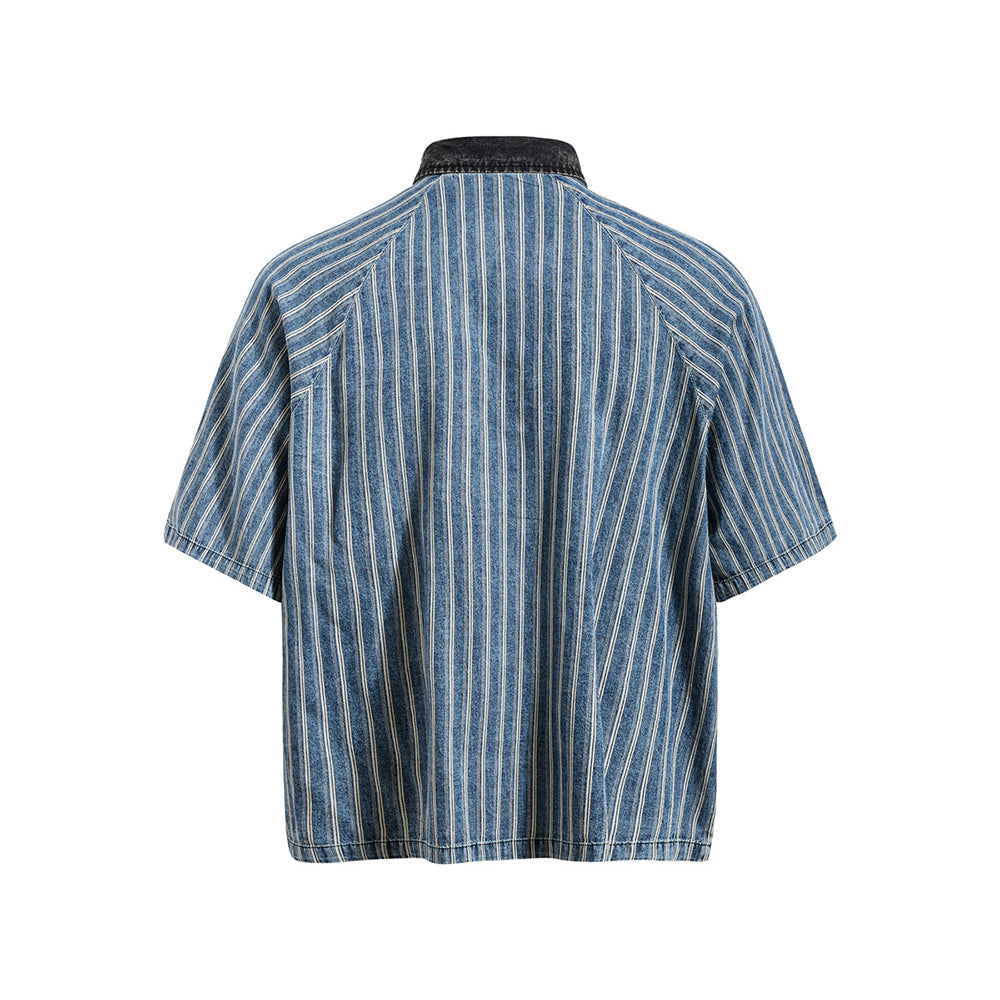 Washed striped short-sleeved shirt