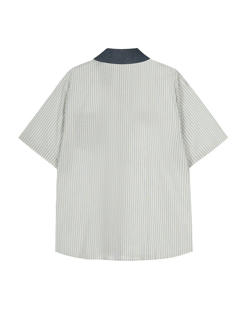 Vertical striped short-sleeved shirt
