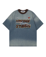 Retro denim short-sleeved shirt