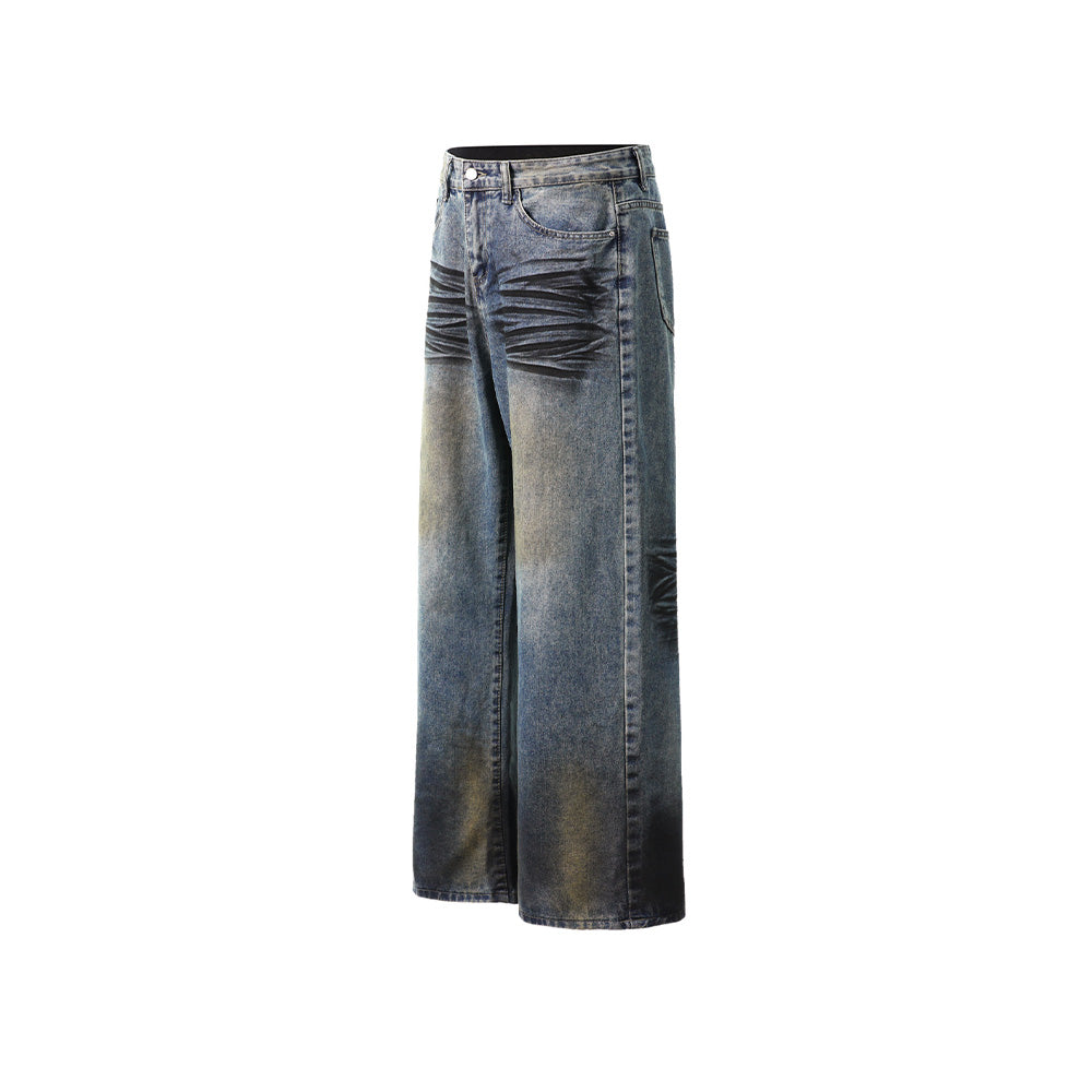 Distressed straight jeans