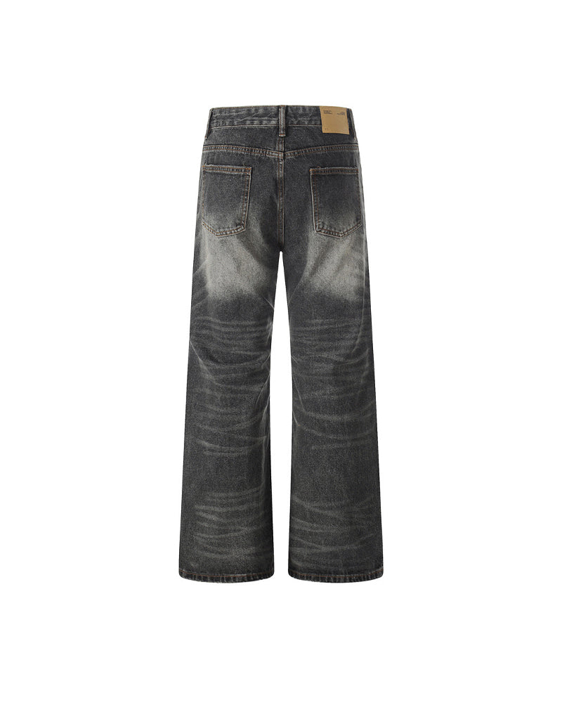 Distressed Wide-Leg Straight-Cut Trousers