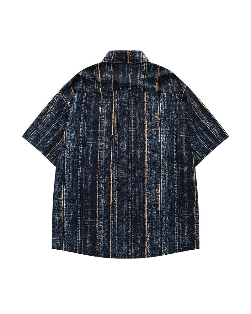 Retro striped short-sleeved shirt