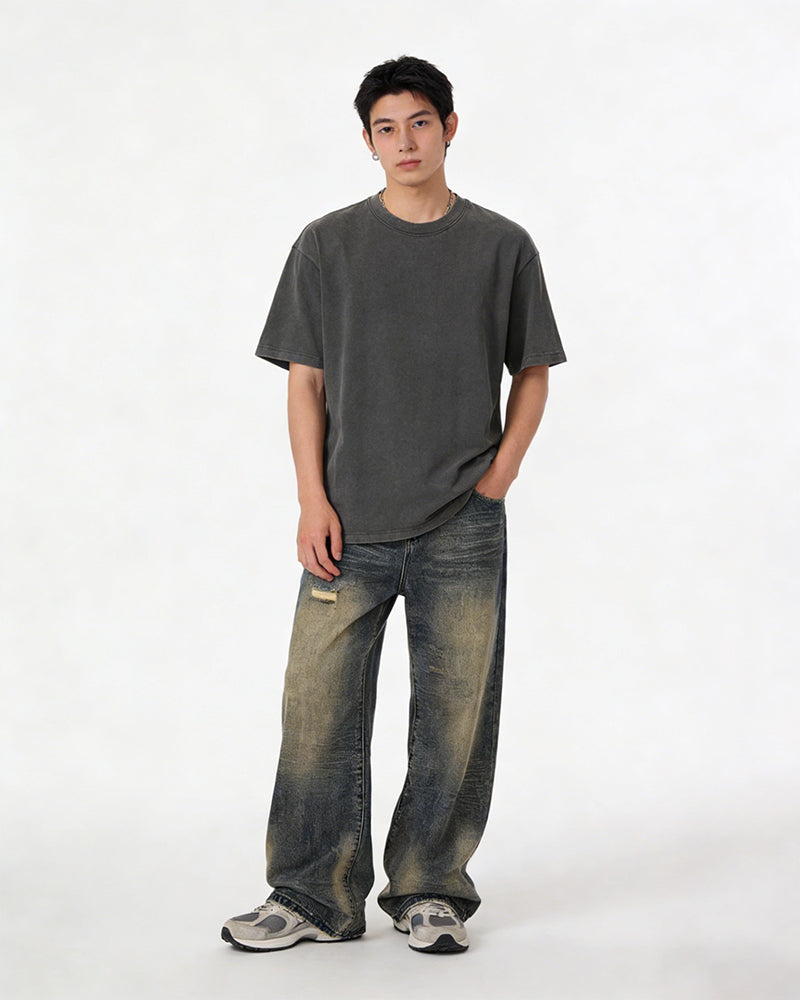 Washed straight jeans