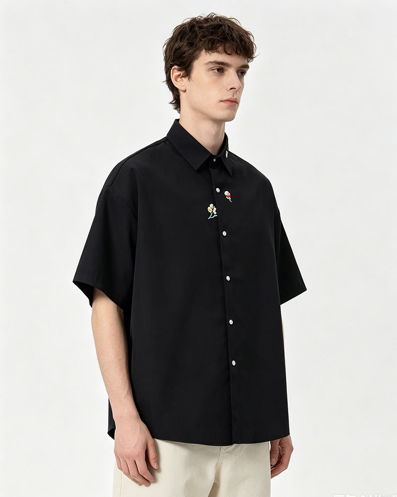 Floral Embroidery Short-Sleeve Shirt