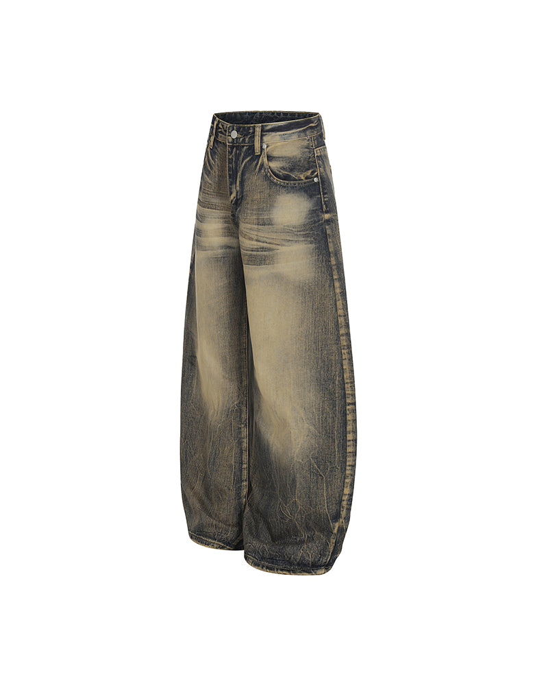 Washed distressed denim trousers
