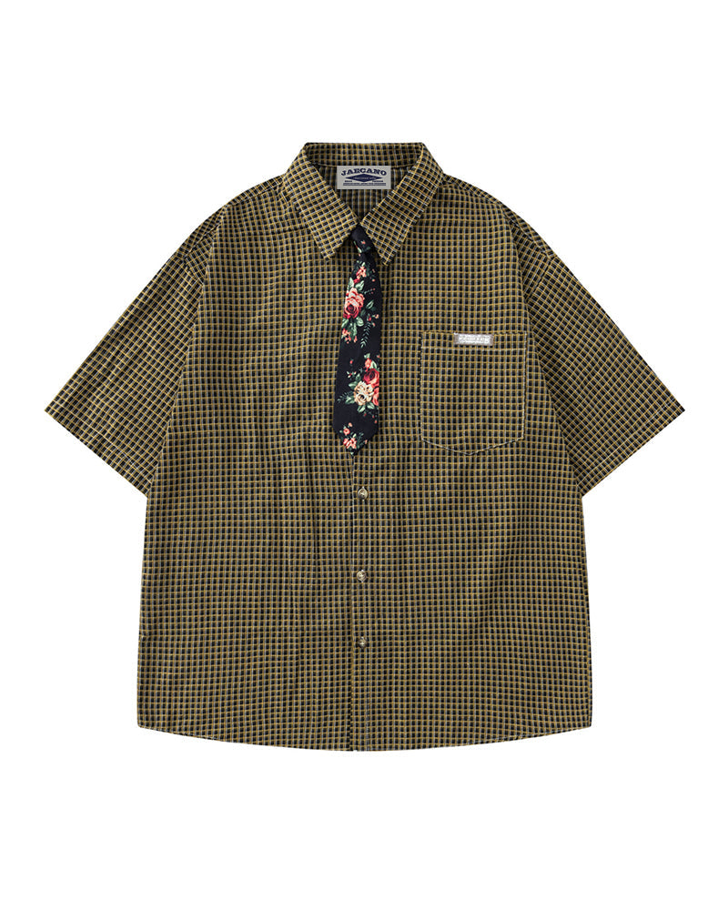 Retro plaid short-sleeved shirt