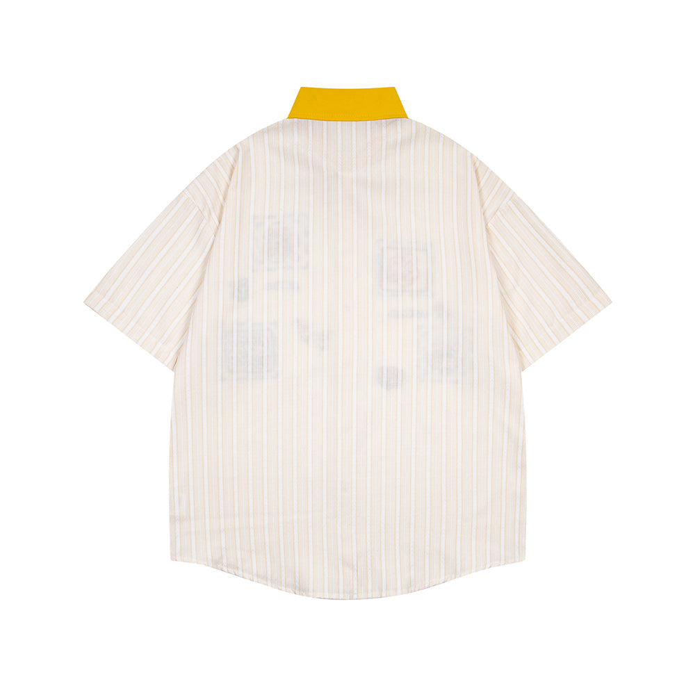 Color-blocked striped short-sleeved shirt