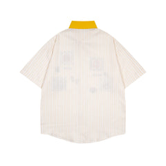Color-blocked striped short-sleeved shirt