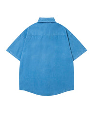 Short-sleeved shirt with small embroidered flowers