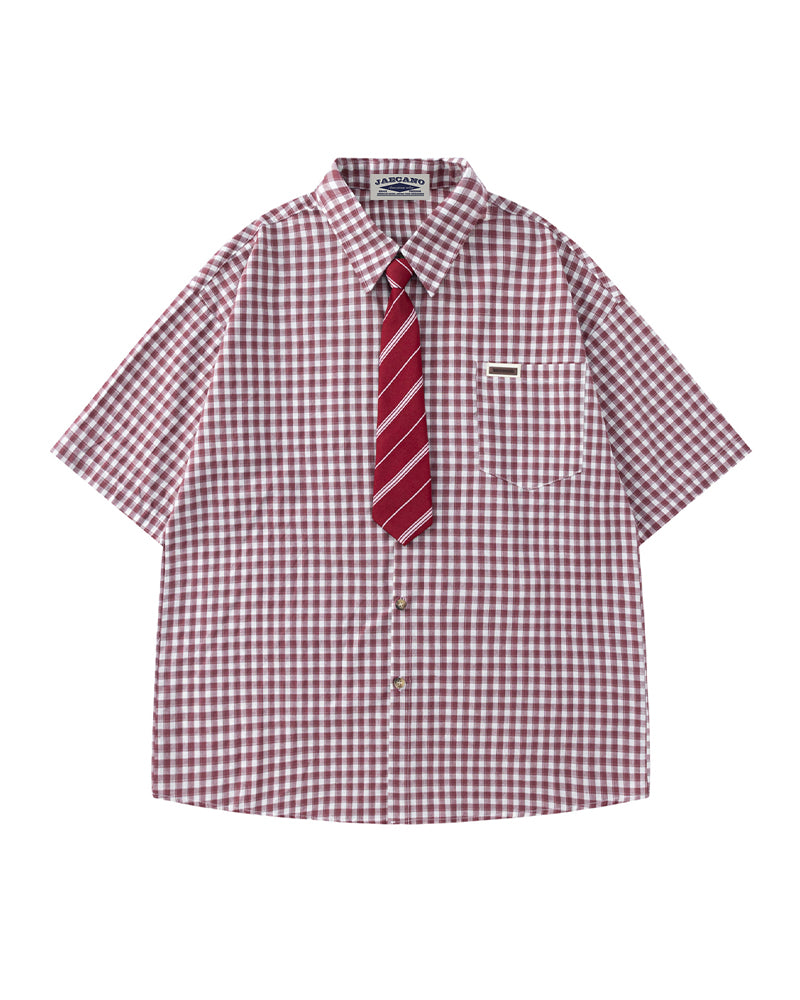 Retro plaid short-sleeved shirt