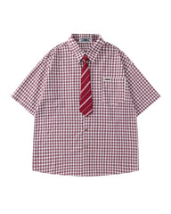Retro plaid short-sleeved shirt