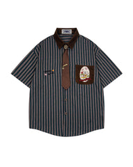 Embroidered color-blocked short-sleeved shirt