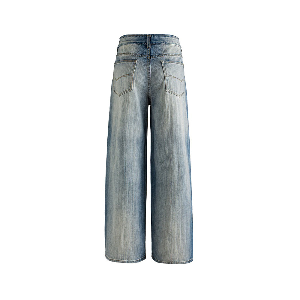 Distressed straight jeans